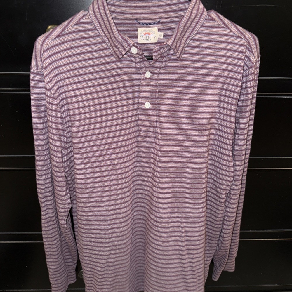Faherty M Men's Polo Fremont Striped Long Sleeve Shirt Organic Cotton Knit